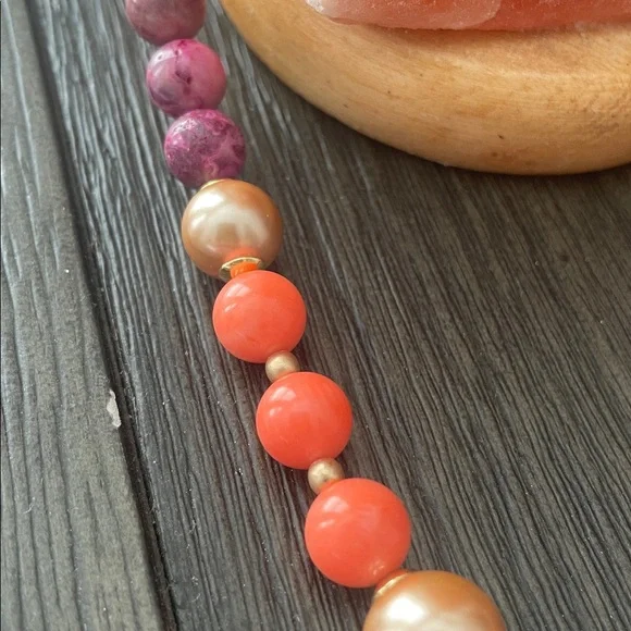 Studio Barse Purple and Coral Beaded Necklace with Marbled Pendant - Picture 5 of 7